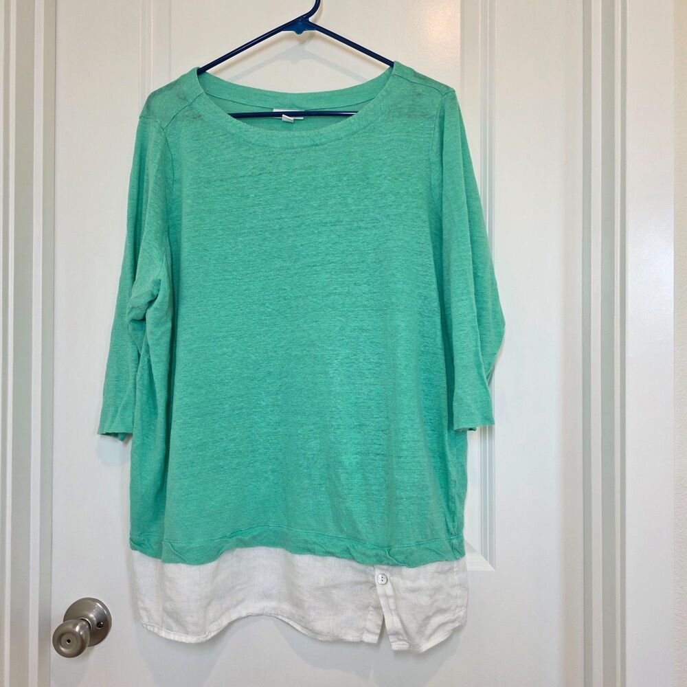 J. Jill Linen Mixed Media Tunic Top XL Lagenlook Breathable Boho Coastal